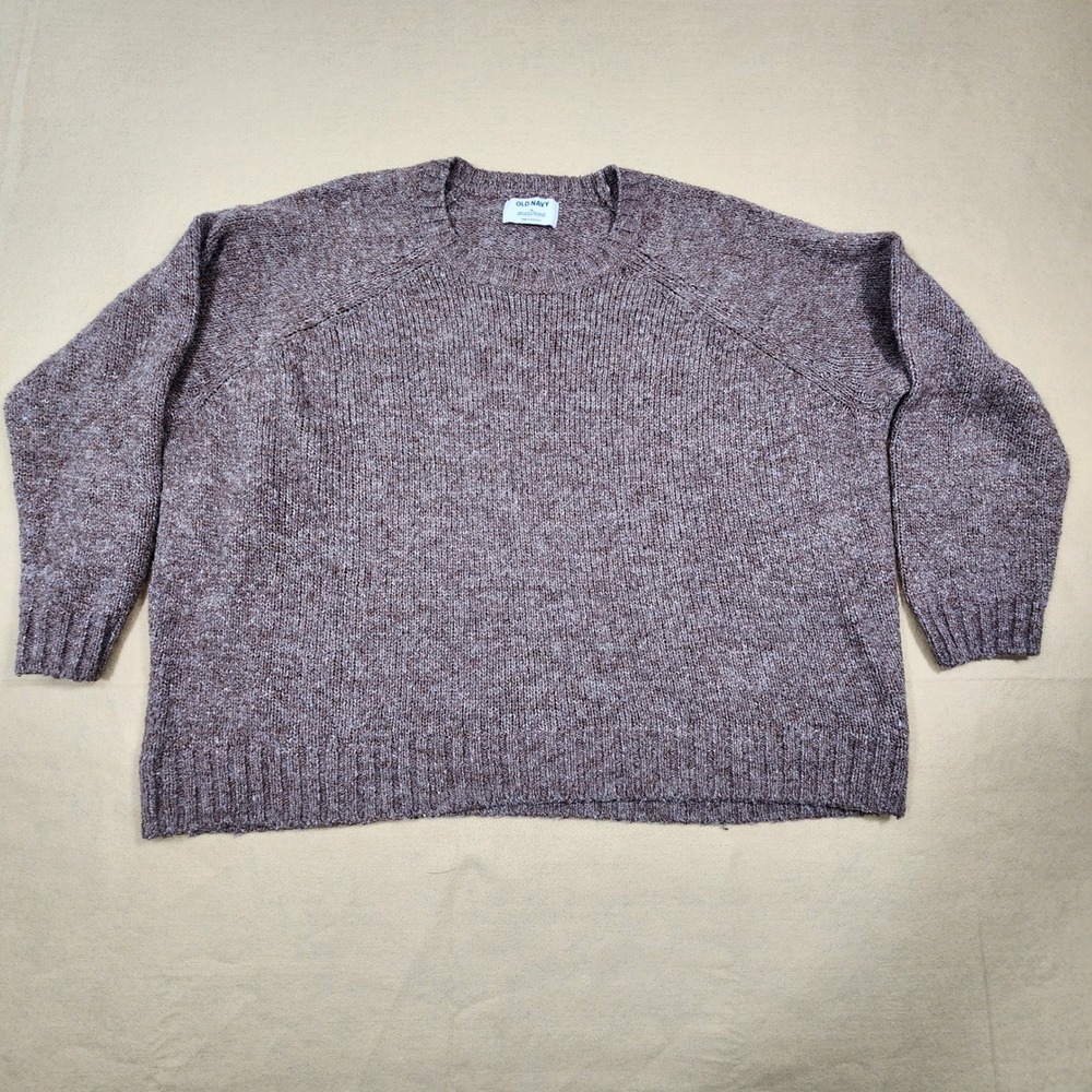 Old Navy Sweater Women XL Brown Marl Raglan Long Sleeve Crew Neck Knit Pullover